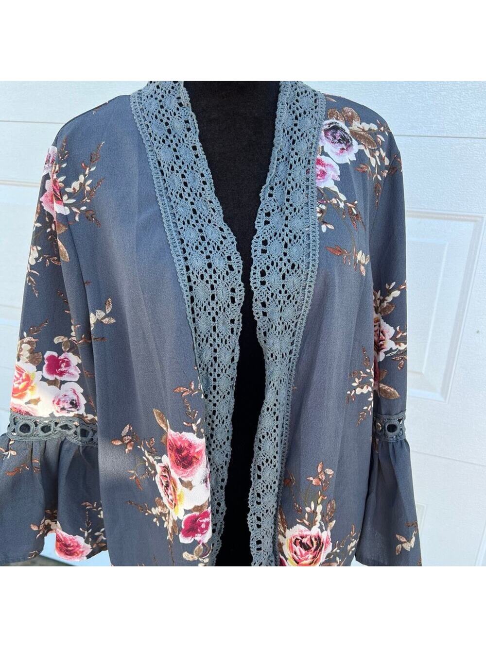 HIPSTER ROW Blue Lightweight Open Front Cardigan, Women's size L